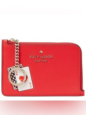 NWOT Kate Spade Red Leather Lucky Draw Zip Card Holder